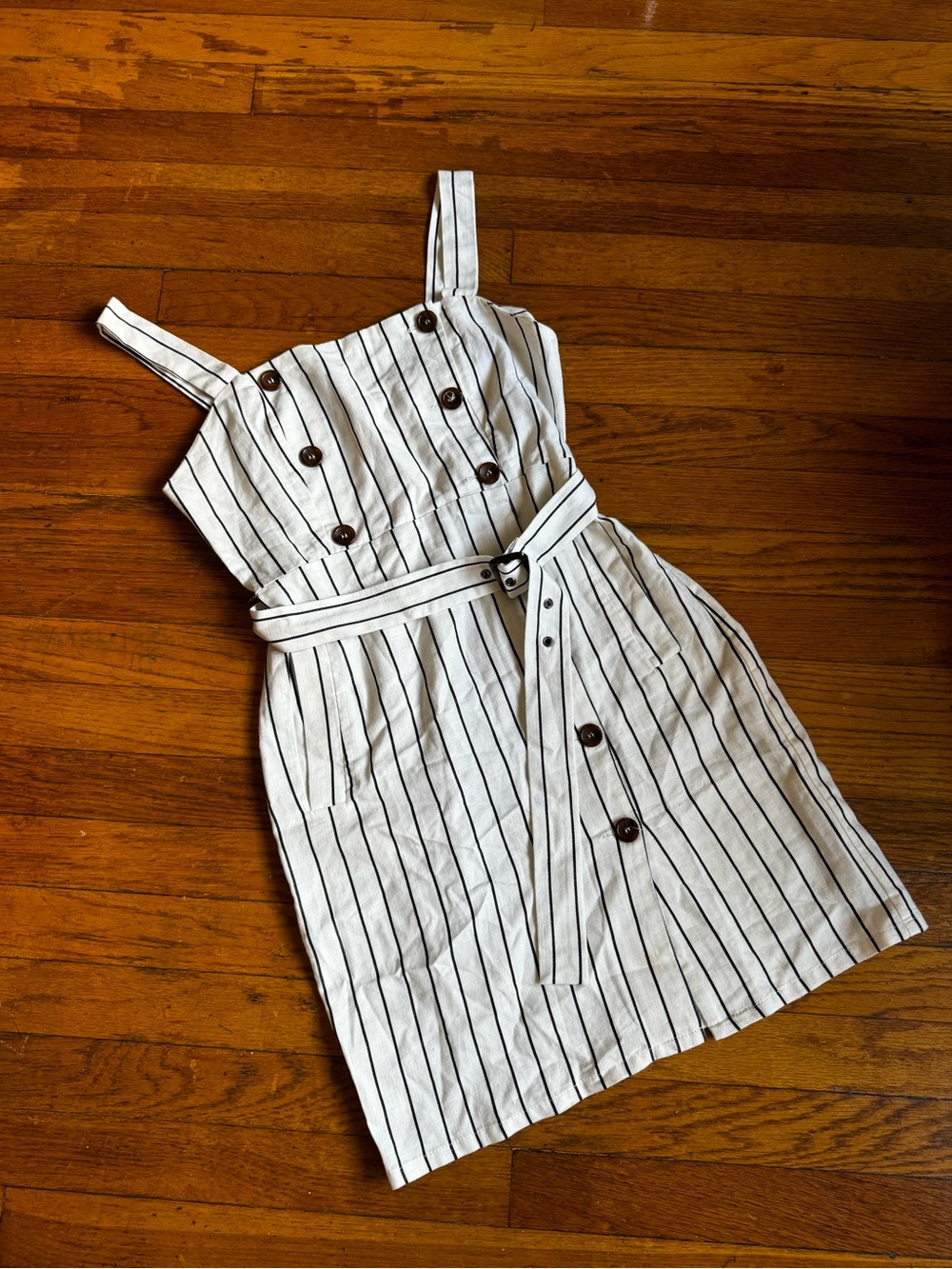 Striped White and Navy Belted Sundress
